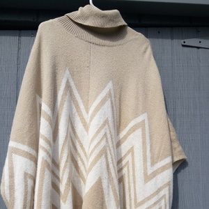 Poncho Tan Beige Cowl Neck Sweater Poncho